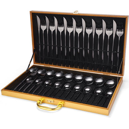 36-piece Stainless Steel Tableware Wooden Box Gift Box Set