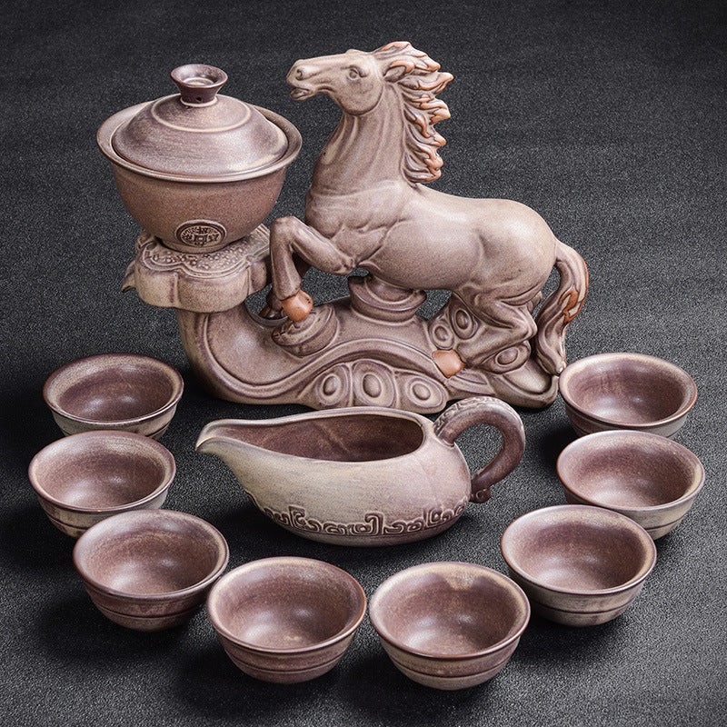 Kiln Stone Mill Lazy Anti-scalding Semi-gilt Silver Tea Set