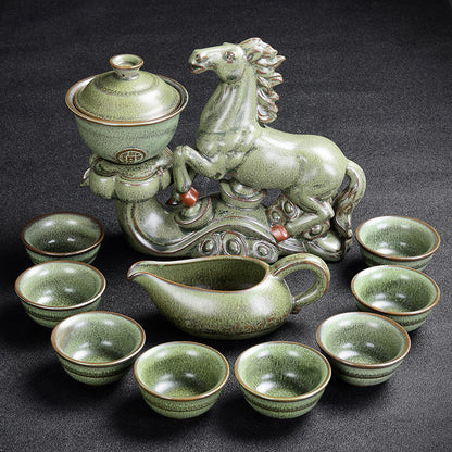 Kiln Stone Mill Lazy Anti-scalding Semi-gilt Silver Tea Set