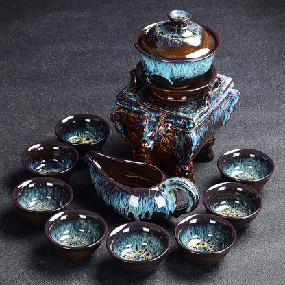 Kiln Stone Mill Lazy Anti-scalding Semi-gilt Silver Tea Set