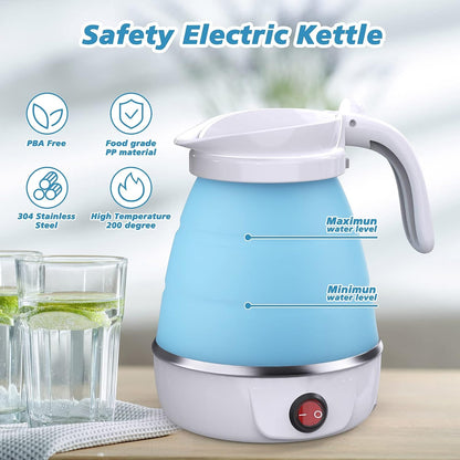 Foldable Electric Kettle, Camping Kettle, Mini Travel Kettle, Silicone Electric Water Boiler, Tea, Coffee Kettle, Collapsible Kettle With Separable Power Cord For Outdoor Hiking Camping, Blue